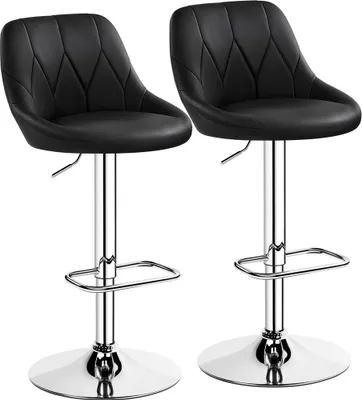 Produktbild von Yaheetech 2er Barhocker-Set Verstellbare Sitzhöhe 61,5 cm - 83 cm Polsterhocker mit Drehbarer Sitzfläche Hocker mit Fußstütze für Küche/Bar/Salon/Esszimmer, Schwarz