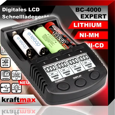 Produktbild von BC-4000 EXPERT - Universal Akku Ladegerät mit LCD-Display - NEUESTE VERSION mit SMART Li+ Technology - für Li-ion und Ni-MH Akkus der neuesten Generation