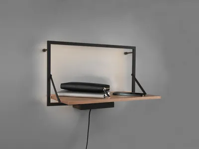 Produktbild von Industriedesign LED Wandregal mit Beleuchtung aus echtholz & Metall schwarz 50cm