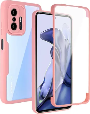 Produktbild von Xiaomi 11T Schutzhülle, Eingebautem Displayschutz 360 Grad Komplettschutz Handyhülle für Xiaomi 11T / Xiaomi 11T Pro Pink