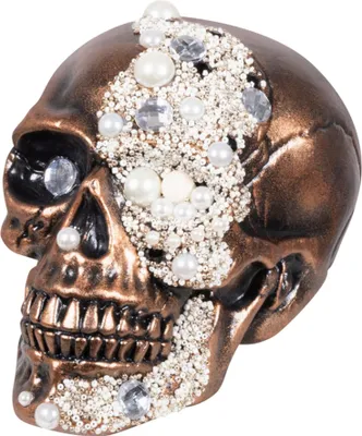 Produktbild von Totenkopf-Dekofigur mit Diamanten Partydeko Halloween bronze-weiss 16x15x21 cm -