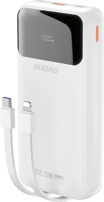 Immagine prodotto di Powerbank Dudao K15Pro 20000Mah 22,5W Pd Usb-C / Usb-A / Cavi Lightning e Usb-C integrati - Bianco