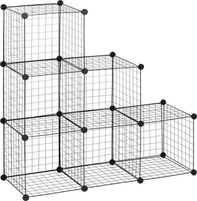 Produktbild von Steckregal, Regalsystem mit 6 Fächern, DIY Würfelregal aus Drahtgitter, Stufenregal für Wohnzimmer, Schlafzimmer, Schwarz, 109 x 37 x 109 cm Aosom