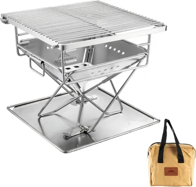 Image de Barbecue portable en acier inoxydable 3-en-1 avec foyer, diamètre 24,5 cm, idéal pour