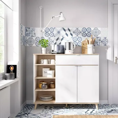Produktbild von Dmora Sideboard Sumbra 120x40x102h cm Weiß: 1 Schublade, 4 Böden