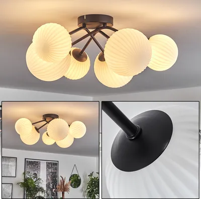 Produktbild von Isorella Deckenlampe aus Metall/Riffelglas in Schwarz/Weiß