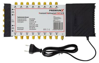 Produktbild von PremiumX PXMS 5/16 Multischalter mit Netzteil Multiswitch 1 SAT für 16 Teilnehmer