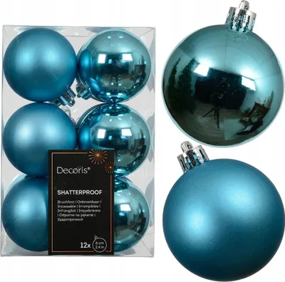 Produktbild von Blauer Christbaumschmuck 12er Set - 6cm Glanz & Matt bruchsicherer Dekorationskugeln