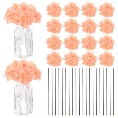 40 künstliche Hortensienblüten mit Stielen, rosa-orange