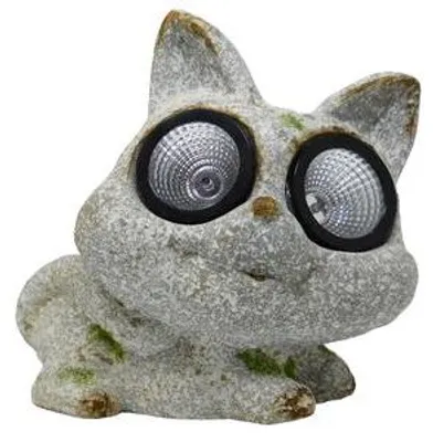 Produktbild von Gartenfigur Katze 2 LEDs Dämmerungssensor Steinoptik Keramik H 21 cm