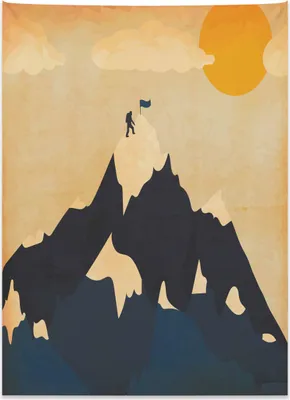 Produktbild von Abakuhaus Jahrgang Wandteppich, Mann auf der Bergspitze aus Weiches Mikrofaser Stoff Kein Verblassen Klare Farben Waschbar, 110 x 150 cm, Dunkelblau Senf Orange