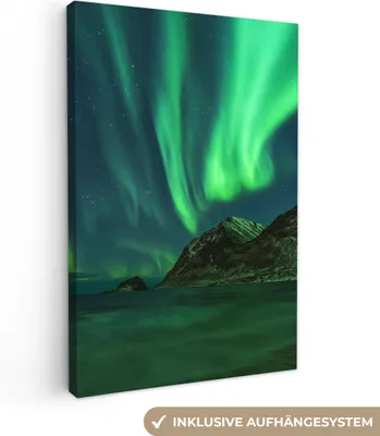Obrázek produktu pro OneMillionCanvasses® - Obraz na plátně - Polární záře - Hvězdná obloha - Norsko, nástěnná malba, nástěnné dekorace obrazy obývací pokoj, 80x120cm