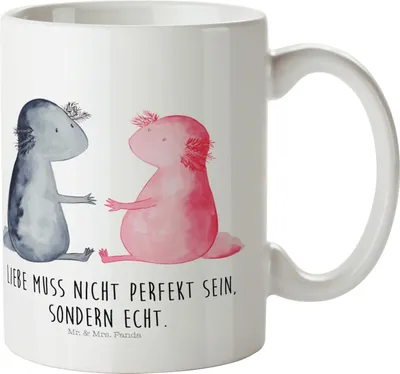 Produktbild von Mr. & Mrs. Panda Kunststoffbecher Axolotl Liebe - Weiß - Geschenk, Trinklernbecher, Schulkind Tasse, Freund, Pott, Valentinstag, Haferl, Kindertasse, Plastikbecher, Lurch