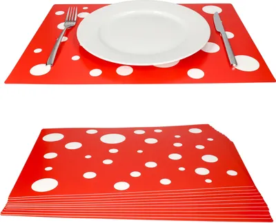 Produktbild von 12x Tischset rot mit weißen Punkten Platzset Platzdeckchen Untersetzer abwaschbar