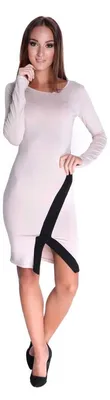 Produktbild von Damen Elegant Kleid Dress Langarm zweifarbig Onesize; S/M; Beige