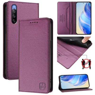 Obrázek produktu pro Kožené pouzdro pro Sony Xperia 10 III, flipové pouzdro s přihrádkami na karty, peněženkou a stojánkem Fialová