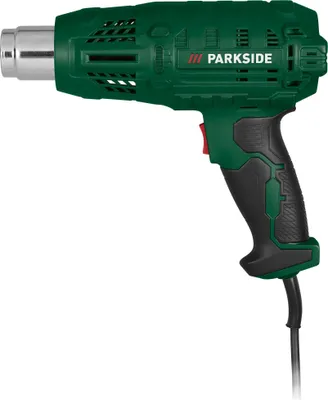 A studio shot of a green and black heat gun against a white background.