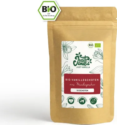 Obrázok produktu pre JUST VANILLA 10 kusov organických vanilkových strukov z Madagaskaru na pečenie, varenie, extrakciu a rafináciu dezertov, celé struky