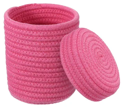 Image de Omgoods - Panier de rangement en coton tressé avec couvercle, rond, 14 x 14 cm