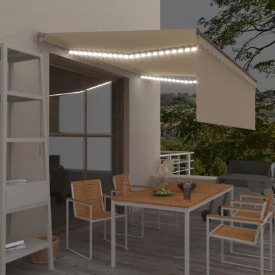 Produktbild von "2026 Promotion" Markise Manuell Einziehbar mit Rollo & LED 4x3 m Creme - Markisen CC3847