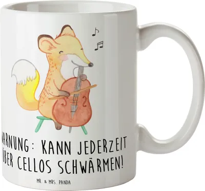 Produktbild von Mr. & Mrs. Panda Tasse Cello Schwärmerei - Weiß - Geschenk, Lernen, haferl, Musikinstrument, Teetasse, Kammermusik, Solo, Musiker, Kaffeetasse, Streichinstrument, Musik