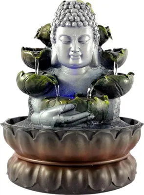 Produktbild von Zimmerbrunnen mit RGB-Beleuchtung, Buddha-Tisch-Kaskadenbrunnen, Fengshui-Meditation, entspannende Innendekoration