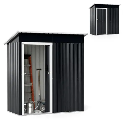 Produktbild von Metallgerätehaus mit Pultdach und Schiebetür, 1,8m³, 163x86x181cm, abschließbar, wetterfest, dunkelgrau