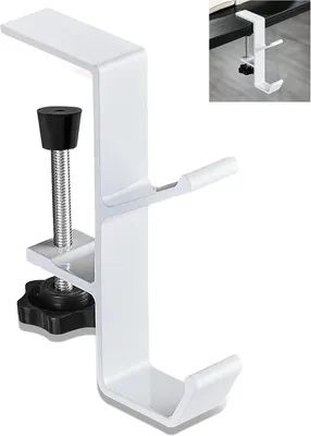 Productafbeelding van Handtasthouder en hoofdtelefoonhouder, verstelbare klem van 1-4,5 cm, wit, voor bureau en werkplek