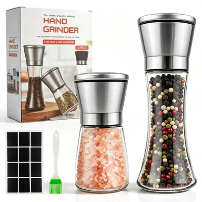 Gewürzmühlen-Set, 2 Stück, Edelstahl & Glas, 200/180 ml