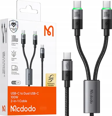 Obrázek produktu pro Mcdodo Usb-C 2V1 Rychlonabíjecí Kabel Pro Iphone Macbook Led 100W 2M