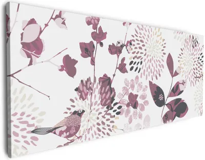 Produktbild von Wallario Premium Leinwandbild Blühende Vögel in Größe 80 x 200 cm