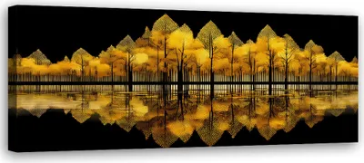 Image de Toile Forêt Paysage doré Abstraction 90x30 Feeby Gold Image pour le mur Prête à accrocher