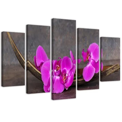 Produktbild von 5-teiliges leinwandbild lila orchideen 200x100 cm Feeby lila wandbild bereit zum aufhängen