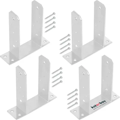 Immagine prodotto di KOTARBAU® 4 pz Staffe per Pali TT Fissaggio Pali Legno Acciaio Zincato 100mm Argento da Avvitare Staffa Travi Legno Resistente Alle Intemperie