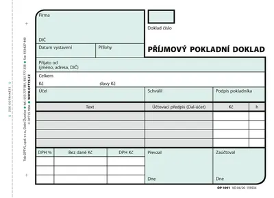 Zdjęcie produktu dla Tiskopis Příjmový pokladní doklad Optys, A6, samopropisovací, 2x50 listů