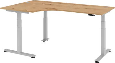 Produktbild von bümö Schreibtisch elektrisch XDSM - Gestell: Silber, Nachbildung: Asteiche, Größe: Eckschreibtisch 200 x 120 cm