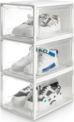 Produktbild von Yorbay Schuhbox 3er Set, für Schuhe bis Größe 48 ,Stapelbarer Schuhorganizer 37 x25,5 x 20 cm , Kunststoffbox mit Durchsichtiger Tür, Weiß