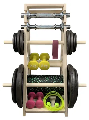 Obrázek produktu pro Držák závaží, dřevěný, kompaktní, 5 kg - Minimalistický design pro domácí posilovnu