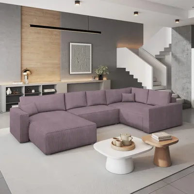 Produktbild von Masseno Ecksofa VELAMI R-S mit Schlaffunktion U-Form, Sofa mit Bettkasten, Wohnzimmersofa, Couch, Soffa, Bettsofa, Couchgarnitur- Lila, POSO 130