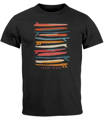 Produktbild von Herren T-Shirt Surfboards South Beach California USA Sommer Surfing Fashion Streetstyle Neverless® schwarz-rot S