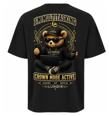Produktbild von Damen Oversize T-Shirt Schwarz L – Bedrucktes Shirt mit Königs Motiv aus Baumwolle – LUNØIR ©