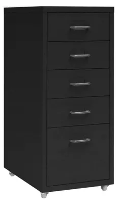 Produktbild von Aktenschrank mit Rollen, Bürocontainer, Schubladenschrank, Büroschrank, Metallschrank, Schwarz, 28x41x69cm