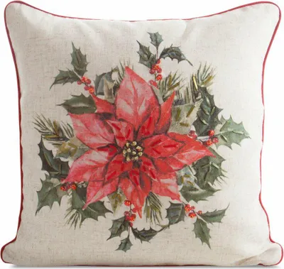 Image de EUROFIRANY | Housse de coussin de Noël - Taie d'oreiller - 45 x 45 cm - Beige Rouge - Motif floral - Taie de coussin décoratif de Noël - Structure 3D