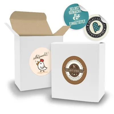 Produktbild von SET Selbstgemacht(Motiv44) 24x Faltschachtel Quader weiß innen braun+Sticker