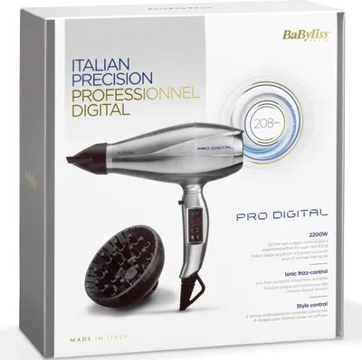 Obrázok produktu pre BaByliss Pro Digital, AC, 22000 ot/min, Šedá, Strieborná, Pútko na zavesenie, 2,8 m, Taliansko