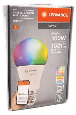Immagine prodotto di 4 lampadine Ledvance LED Smart+ A70 da 14 W = 100 W, attacco E27, finitura opaca, 1521 lm, RGBW, 2700 K-6500 K, dimmerabile, app, Google, Alexa, WiFi