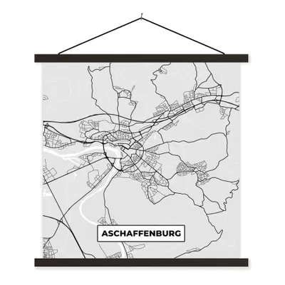 Produktbild von MuchoWow® Textilposter Karte - Stadtplan - Deutschland - Afschaffenburg - Karte 90x90 cm mit schwarzem Rahmen - Magnetisches