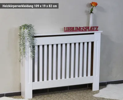 Produktbild von Heizungsverkleidung Heizkörperabdeckung Abdeckung Cover Schrank Holz MDF weiß Landhaus 112x82 cm