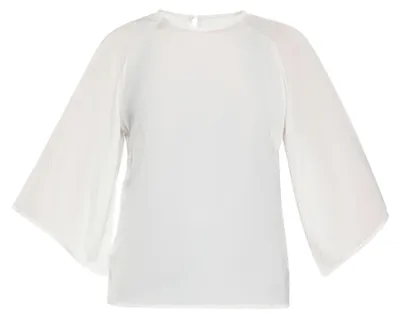 Produktbild von Damen Bluse Weiß Größe S mit weiten Dreiviertelärmeln und Rundhalsausschnitt