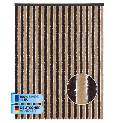 Produktbild von Flauschvorhang (100x200 cm) Türvorhang "Beige - Braun" als Insektenschutz für Balkon, Terrasse oder Wohnmobil, Wohnwagen, Pavillon